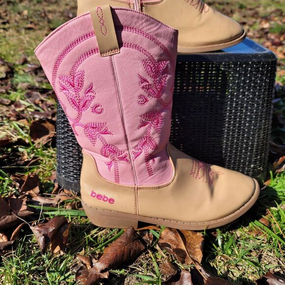 Bebe Girls Pink Embroidered Side Zip Cowgirl Boots Girls Size 7 - Picture 2 of 14